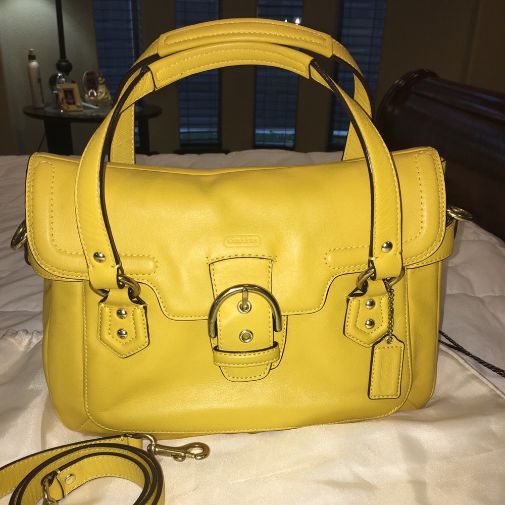 Coach Brand Yellow leather small tote,authentic